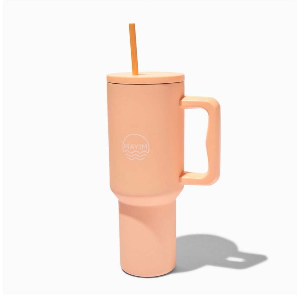 Peach Stainless Steel Handled 40‎ oz Tumbler with straw